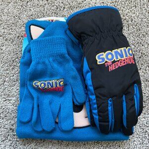 Youth Boy Girl Sonic Blue Winter Hat and Gloves & Ski Set – One Size